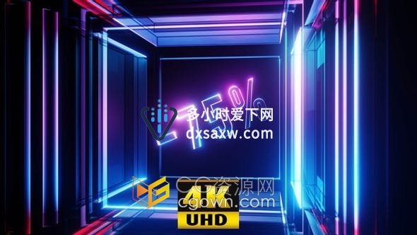4K视频素材-玻璃霓虹灯立方体中旋转-75％折扣循环动画