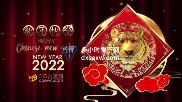 视频素材-2022年虎年农历新年拜年小视频4K春节祝福贺卡节日片头背景