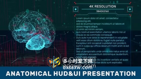 人体解剖学HUD动画UI场景演示视频4K分辨率AE模板
