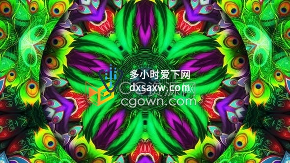 视频素材-孔雀鸟羽毛万花筒视觉效果VJ素材舞台背景素材动画