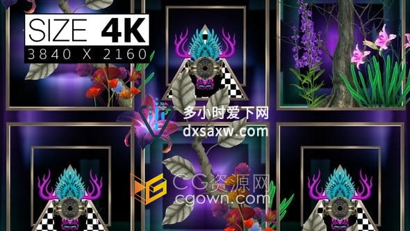 视频素材-魔法植物花卉生长动画金属摇滚雷鬼音乐艺术背景