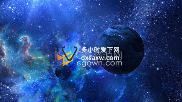 飞越抽象蓝色空间行星恒星的光芒宇宙场景动态背景视频素材