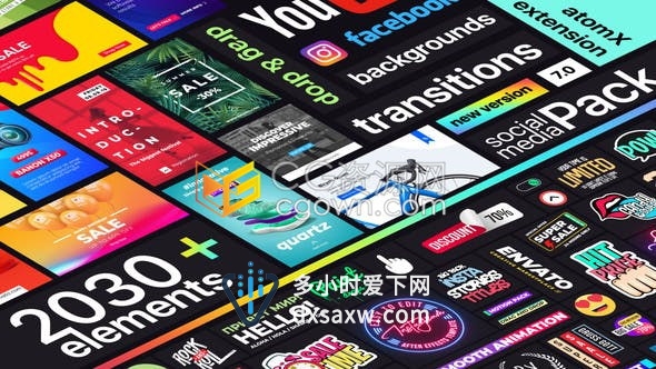 AE脚本预设包2030社交媒体短视频制作动感宣传封面广告图形动画及音效