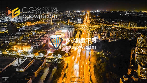 航拍城市立交夜景交通车流移动延时实拍视频