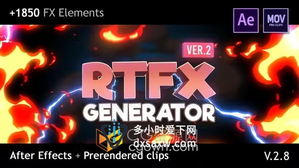RTFX V2.8 AE脚本与视频素材1850种特效元素生成器