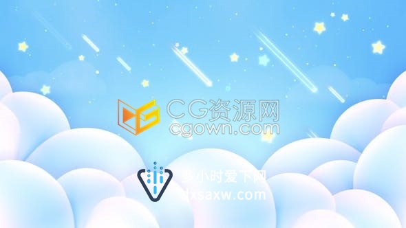卡通3D效果云层五角星流星雨儿童宝贝相关方面背景视频素材下载