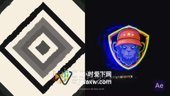 AE模板-迷幻线条万花筒效果跺脚标志动画