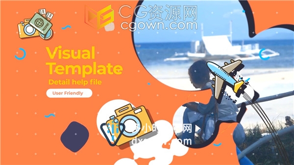 假日郊游卡通飞机动画标题介绍创意旅行宣传片PR模板