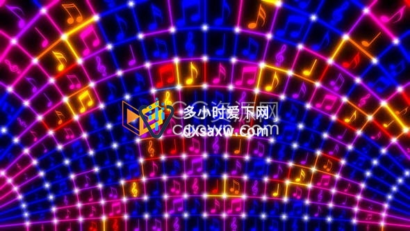 VJ素材-彩色音符闪烁发光明亮霓虹灯舞台俱乐部背景视频素材