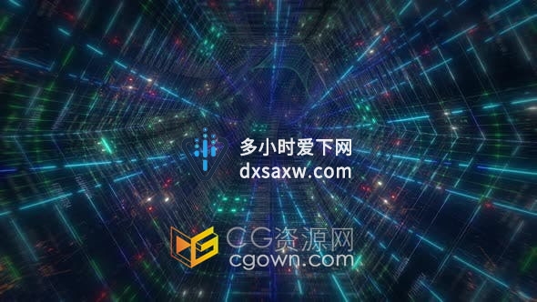 视频素材-穿越粒子光束环形未来感隧道时间旅行传送带科幻背景