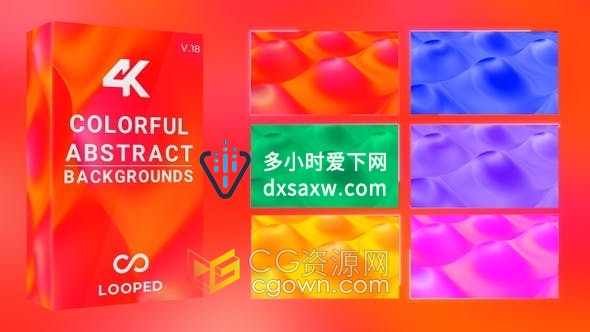 4K视频素材-6个环形抽象色彩缤纷波浪形状旋流液体背景Vj素材