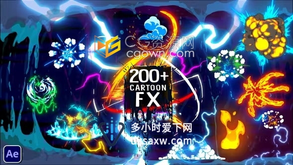 220 Cartoon FX AE模板卡通涂鸦电流能量火焰液体烟雾爆炸MG动画