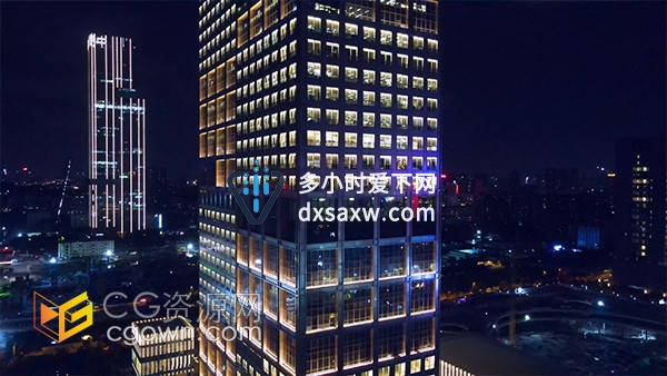 航拍广州城市夜晚写字楼建筑灯光实拍视频素材