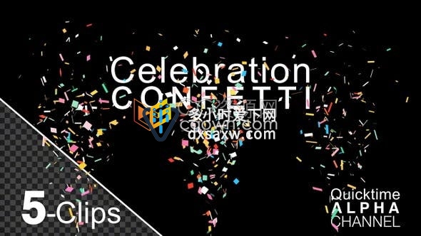 5种庆祝活动庆典五彩纸屑爆炸喷射动画效果带Alpha透明视频素材