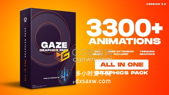 Graphics Pack V3.0 AE脚本3300+图形动画元素包字幕条视频转场图标动态背景