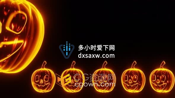 视频素材-橙色荧光灯南瓜万圣节元素出现与消失动画
