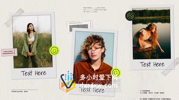 创意表情符号条形码贴纸胶带元素复古风广告相册AE视频模板