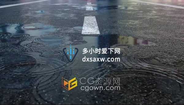 镜头移动实拍街道人行道上的雨滴在浅水坑上泛起涟漪视频素材