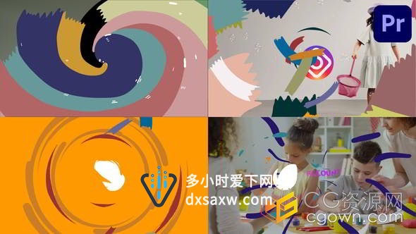 创意卡通手绘笔刷多彩可爱标志LOGO动画PR模板