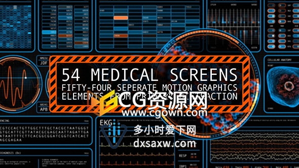 54种医疗界面图形视频素材细胞解剖学DNA蛋白质分解脑电波心电图