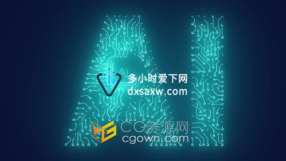 视频素材-霓虹灯ai人工智能发光大数据可视化网络电路连接技术动画