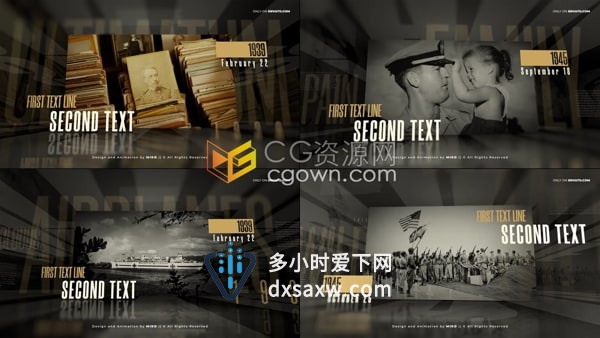 PR模板-时间线展示空间感优雅金色标题黑白经典军事战争历史幻灯片