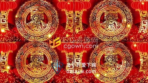 2020春节喜庆春福字灯笼新年装饰图案晚会舞台背景视频素材下载