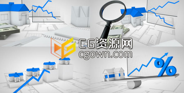 视频素材 房地产三维信息业务房价放大镜钞票高清视频素材
