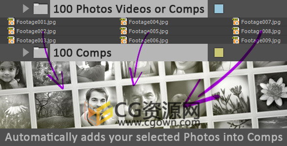 AE脚本 导入图片视频素材快速批量替换合成 Photos Videos Comps To Comps