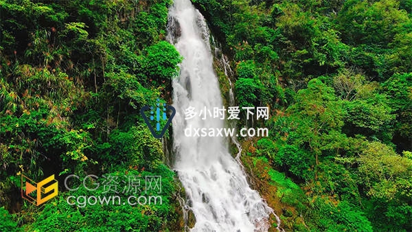 航拍山中瀑布流水自然户外森林风景实拍视频