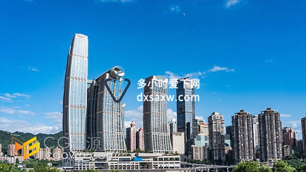 重庆城市地标来福士摩天大楼蓝天白云延时实拍视频