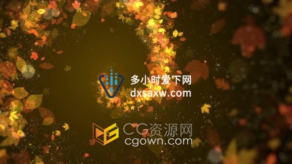视频素材-4K超高清金黄美丽的秋叶粒子光旋转运动背景动画