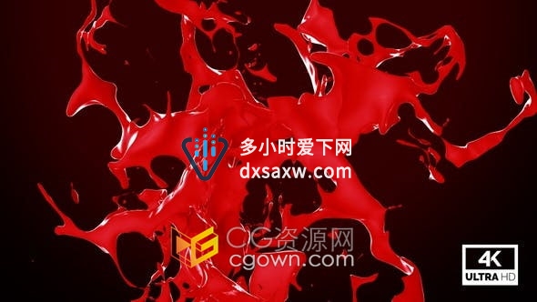 视频素材-抽象红色油漆飞溅创意艺术效果演绎动画