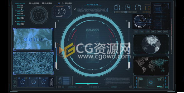 4K分辨率视频素材HUD虚拟雷达全息接口系统座舱