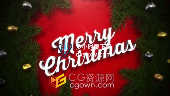 视频素材-简单圣诞树装饰红色节庆背景快乐圣诞文本祝福海报