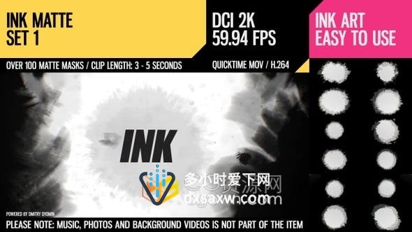 162组中国风Ink水墨滴落扩散遮罩转场特效动画效果视频素材
