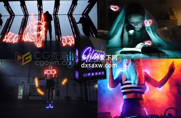 FCPX Brush Glow中文版插件绘画发光线条描边图形工具流行vlog视频特效插件