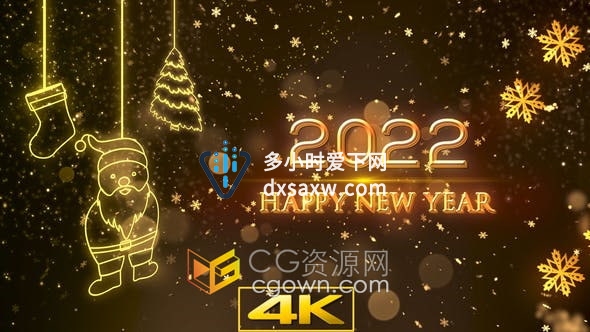 视频素材-4K圣诞新年闪光粒子元素2022新年祝福贺卡舞台表演庆祝活动背景