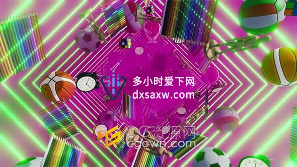 视频素材-多彩创意有趣学校场景教育背景元素动画