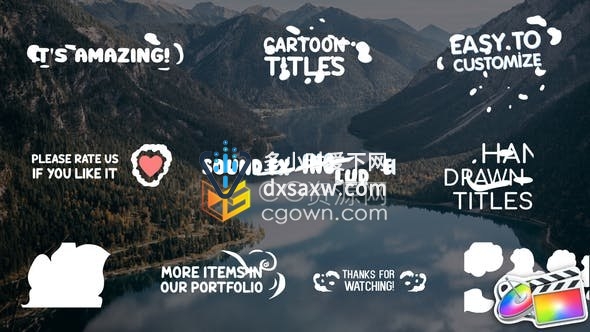 8种2D卡通动画字幕标题文字入场效果2种手绘烟雾MG图形转场-FCPX插件下载