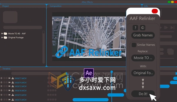 AAF Relinker v1.1 AE脚本导入AAF文件关联使用素材自动重新链接工具