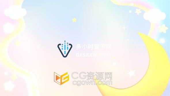 视频素材-弯弯黄色新月挂云纸工艺美丽柔发光星星天空动画儿童电视节目背景VJ素材
