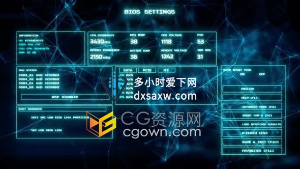 计算机BIOS屏幕界面互联网信息技术数据库演示背景视频素材