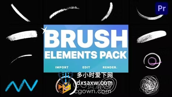 Brush Elements 9组卡通涂鸦笔刷线条绘画划痕元素动画PR模板
