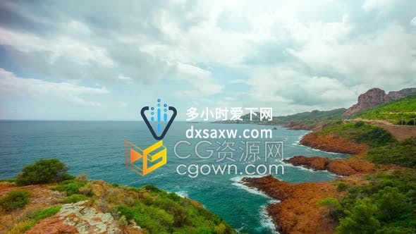 4K全景延时拍摄法国地中海沿岸海岸线漂亮风景-视频素材