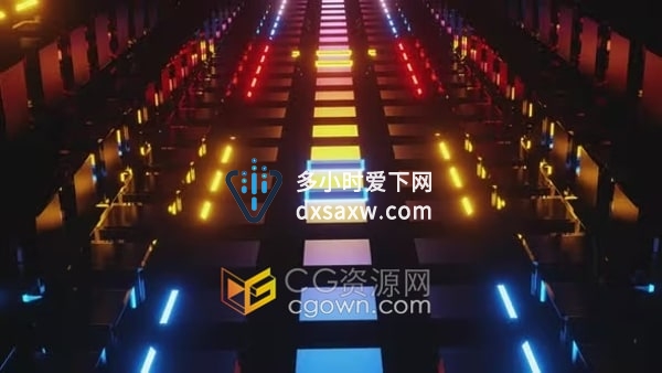 飞过霓虹灯隧道4K分辨率视觉设计效果VJ舞台背景视频素材