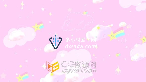 视频素材-环状卡通涂鸦粉彩虹星星云彩红色天空可爱意趣动画背景