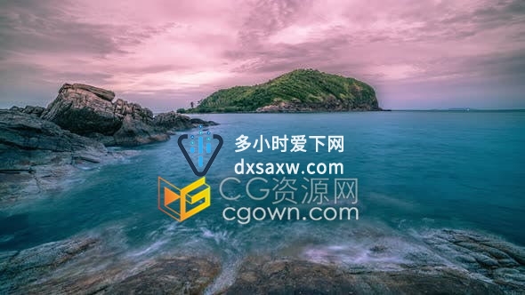 延时4K实拍素材日落时分帕岸岛柔和而缓慢的波浪拍打岩石海景