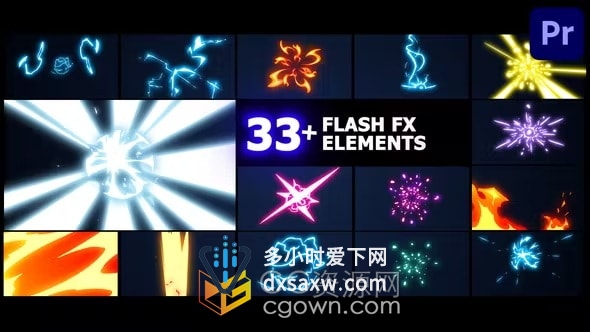 Flash FX 33+卡通元素能量爆炸火焰闪光效果视频PR模板