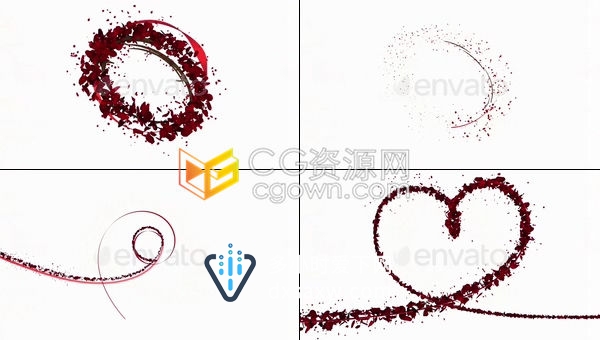 6种玫瑰花瓣路径生长动画心形旋转带Alpha透明通道视频素材下载